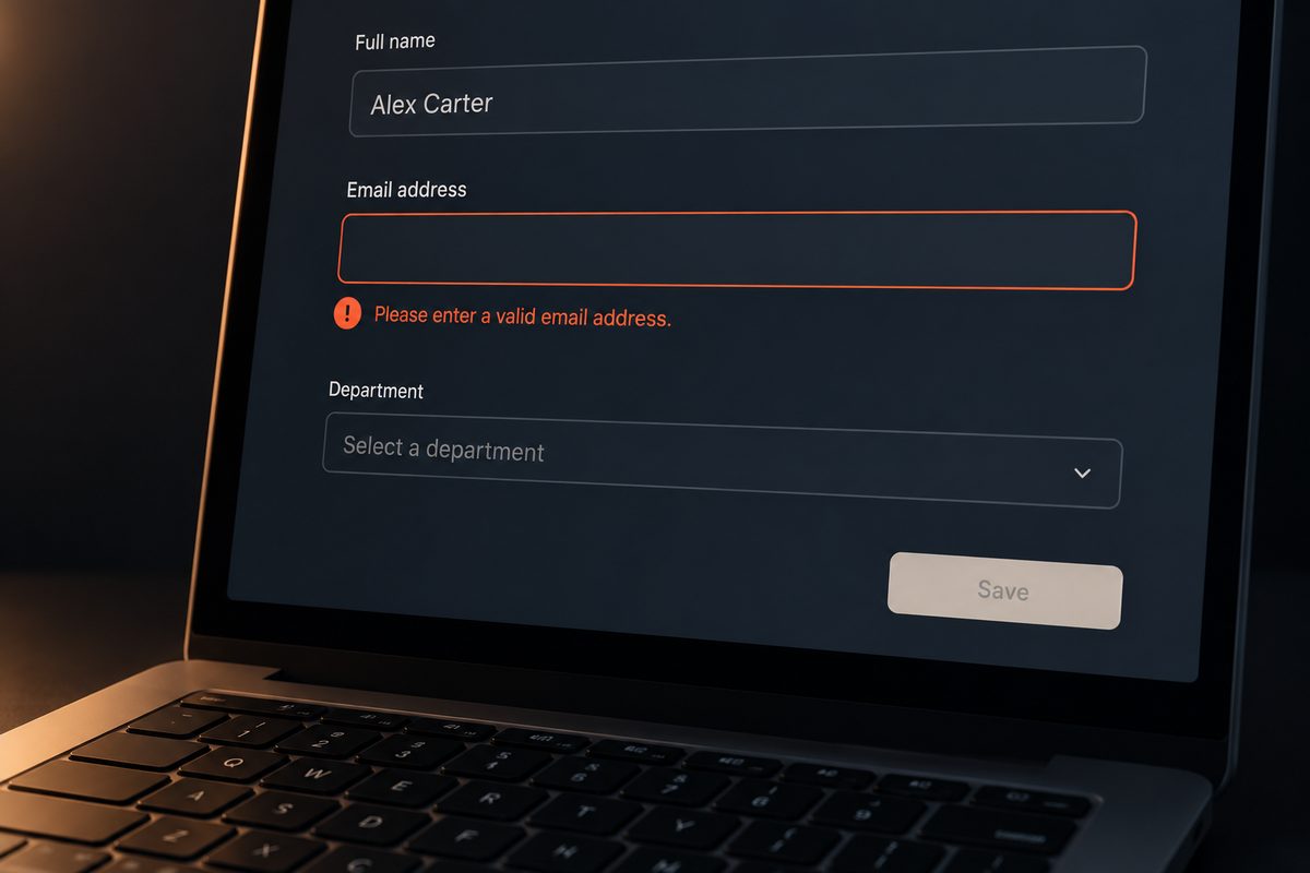 A business form with an inline save error