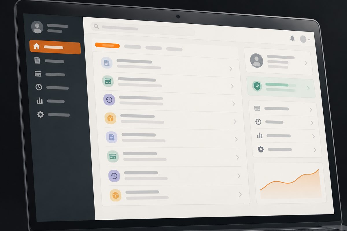 A customer portal overview with account navigation and records
