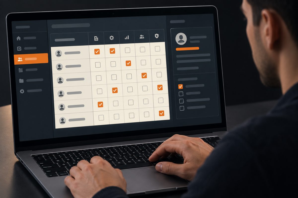 A portal permission matrix with selected and unselected access cells